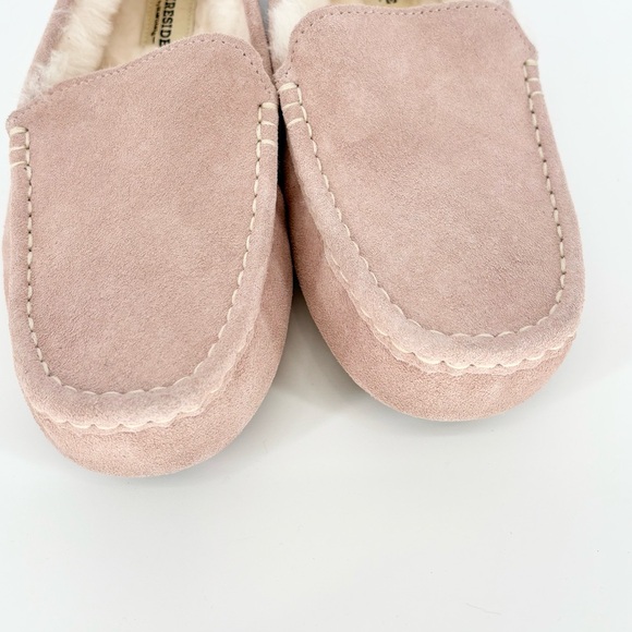 Fireside by Dearfoams Mel Genuine Shearling Moccasin in Dusty Pink - Picture 12 of 16